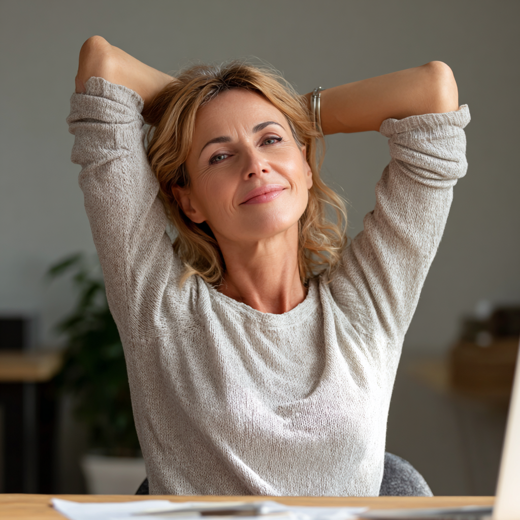 Content senior Ukrainian man demonstrating gentle yoga stretches for back flexibility and core strength in a bright indoor setting